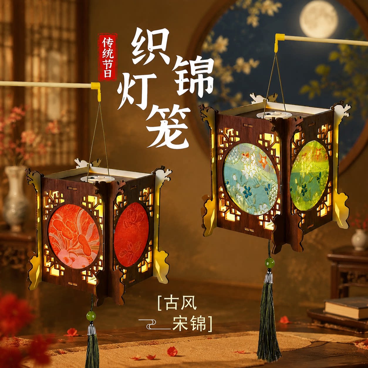 中秋节手工diy灯笼非遗宋锦古风发光手提花灯材料包团建暖场活动