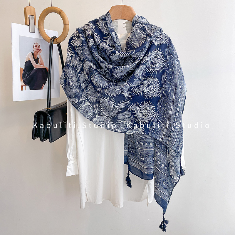 棉麻手感披肩围巾两用旅游拍照