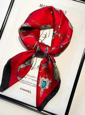 大红色小方巾长条丝巾女春秋搭配衬衫职业装护颈围脖子围巾70x70