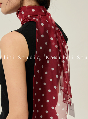 小长条丝巾女红色波点腰带发带护颈系脖子搭配衬衫领巾薄纱巾围巾