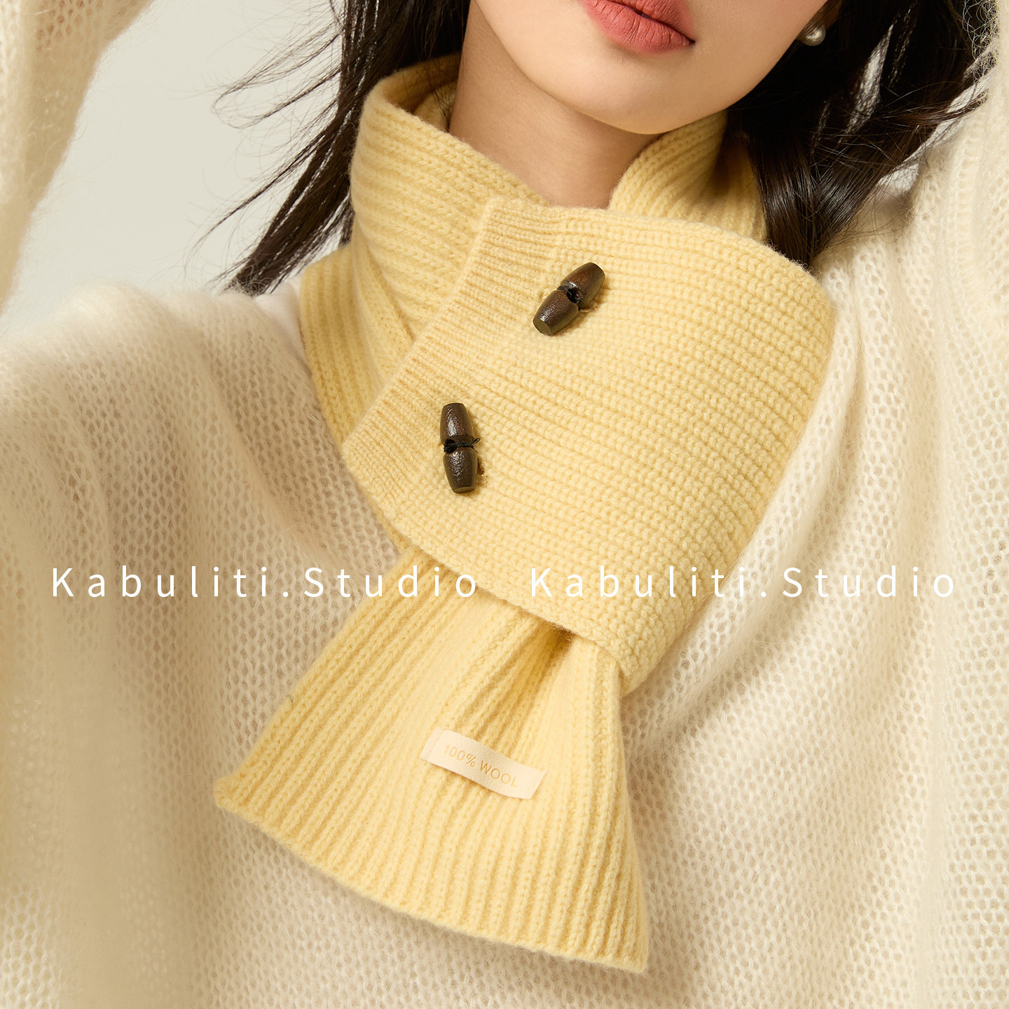 百分百纯羊毛鹅黄色针织毛线穿孔围巾女护颈系脖短小围脖搭配大衣,服饰配件/皮带/帽子/围巾,围巾/丝巾/披肩,淘宝优惠券,粉丝福利购,淘宝优惠卷