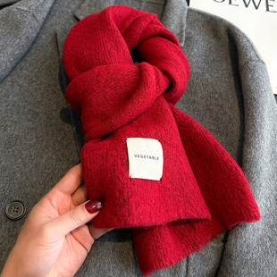 纯色酒红色针织仿羊绒毛线厚围巾女生秋冬季礼物儿童护颈短小围脖