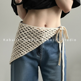 大三角镂空包头防晒小丝巾女生下摆裤裙屁帘腰带外穿半身裙薄围巾