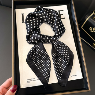 黑白波点小方巾丝巾女春秋冬季职业搭配衬衫护颈围脖子薄纱巾围巾