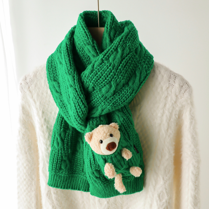 针织小熊围巾加厚可爱少女冬季