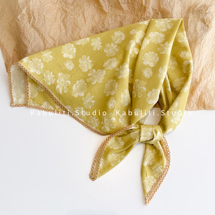 黄色小方巾丝巾女三角包头防晒护颈围脖子领巾发带纯棉纱巾薄围巾