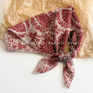 复古小方巾丝巾女三角包头防晒护颈饰围脖子发带棉妈妈纱巾薄围巾