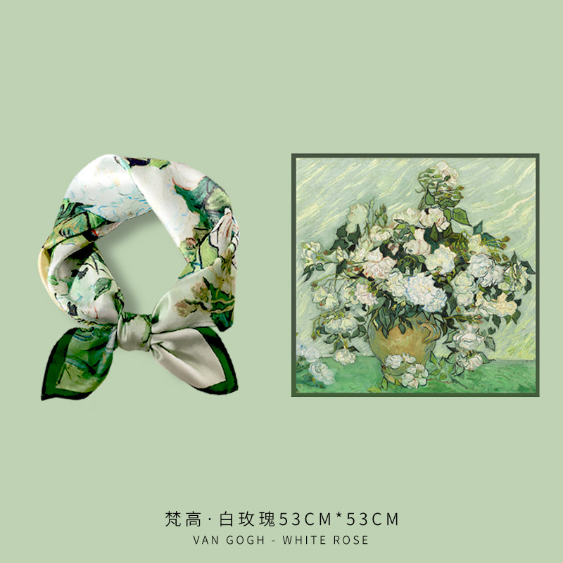小方巾丝巾女油画发带春秋夏季四方纱巾搭配衬衫护颈围脖子薄围巾