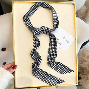 小长条丝巾女黑白千鸟格春秋夏季扎头编发带丝带绑包领带腰带飘带