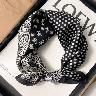 围脖子纱巾薄围巾50 黑白波点真丝桑蚕丝小方巾三角丝巾女春秋冬季