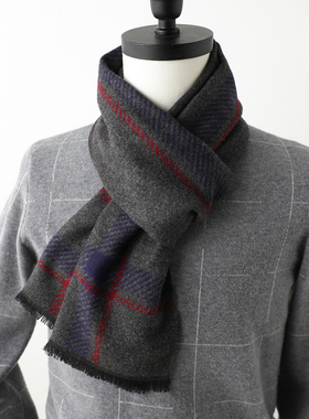 围巾男士黑色冬季中老年人爸爸爷爷生日礼物护颈围脖厚长款礼盒装