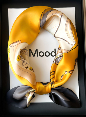 真丝桑蚕丝小方巾丝巾女春秋冬季黄色职业装饰围脖子薄围巾70x70