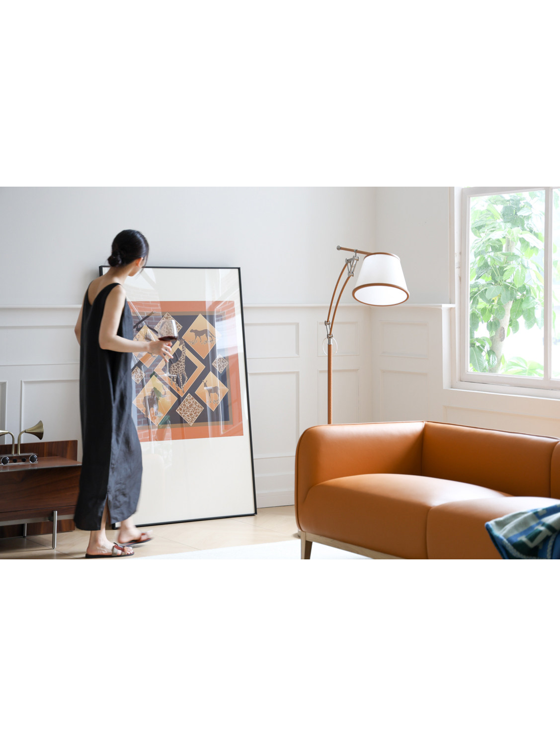 若奈挂画  Herm@s中古丝巾画《动物寓言》玄关客厅大幅落地装饰画,家居饰品,现代装饰画,淘宝优惠券,粉丝福利购,淘宝优惠卷