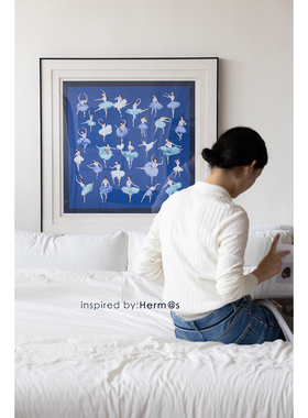 若奈挂画 Herm*s中古丝巾画《芭蕾女孩》Degas克莱因蓝卧室装饰画