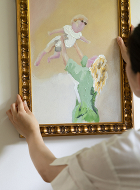 若奈 手绘油画《托举》亲子温暖莫兰迪挂画装饰儿童房新生儿礼