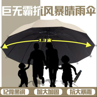 黑色8骨抗暴风雨商务四人晴雨两用黑胶防晒巨无霸雨伞