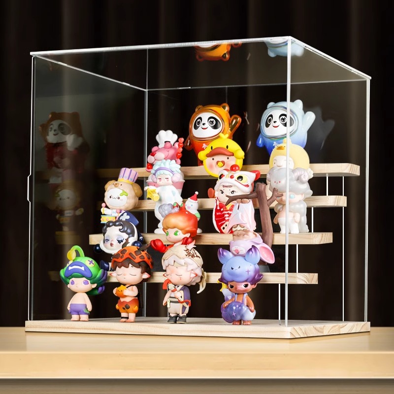 亚克力泡泡玛特实木展示架防尘乐高模型娃娃展示柜手办收纳盒玻璃