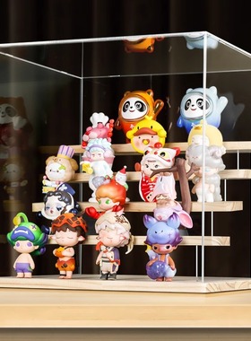 亚克力泡泡玛特实木展示架防尘乐高模型娃娃展示柜手办收纳盒玻璃