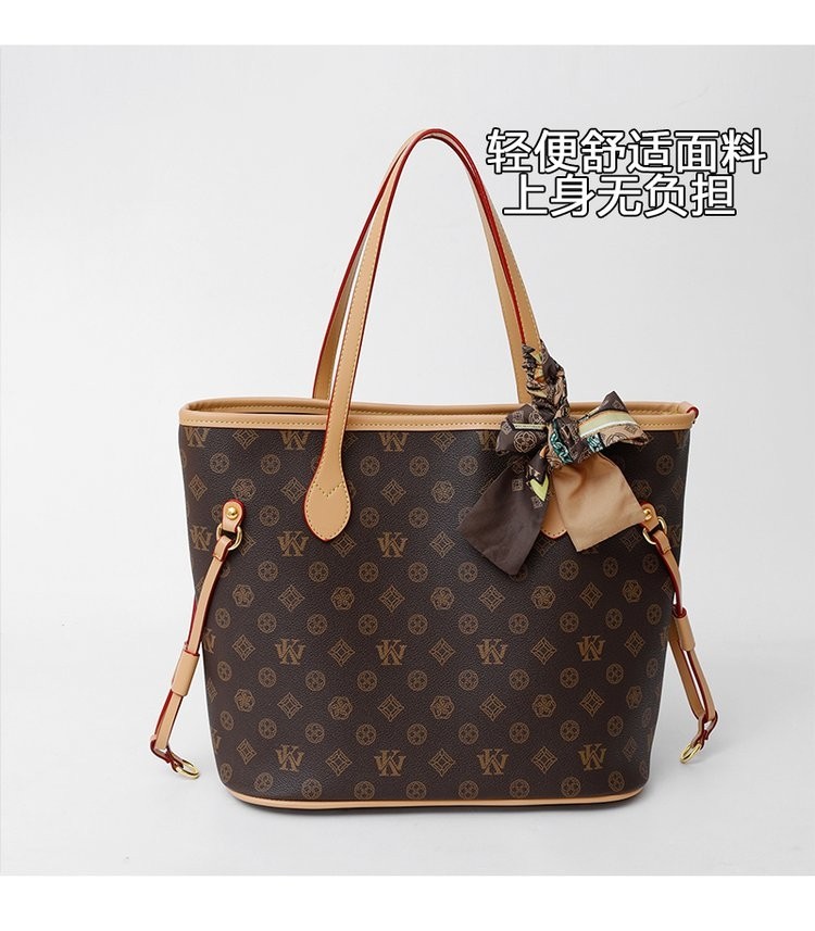 【丝巾装饰】PU面料大容量托特包单肩通勤上班包女日常逛街妈咪包