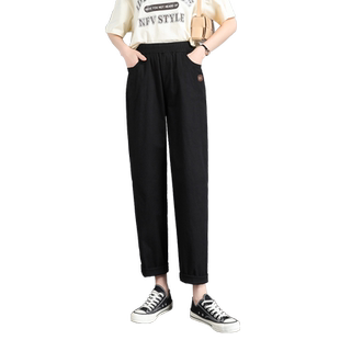 休闲裤女夏季薄款2025新款小个子显瘦宽松亚麻棉麻直筒九分哈伦裤