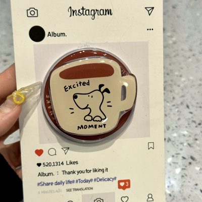 ins英文小狗咖啡杯磁吸支架适用MagSafe手机壳吸附可伸缩桌面支撑