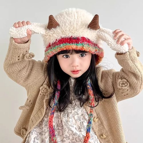 亲子防风网红毛线帽儿童耳朵会叫