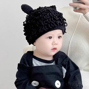 婴儿帽子秋冬季男女宝宝假发帽卷发儿童爆炸头男童可爱搞笑薄款潮