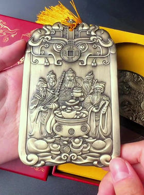 摆放中式五路财神爷赵公明黄纯铜