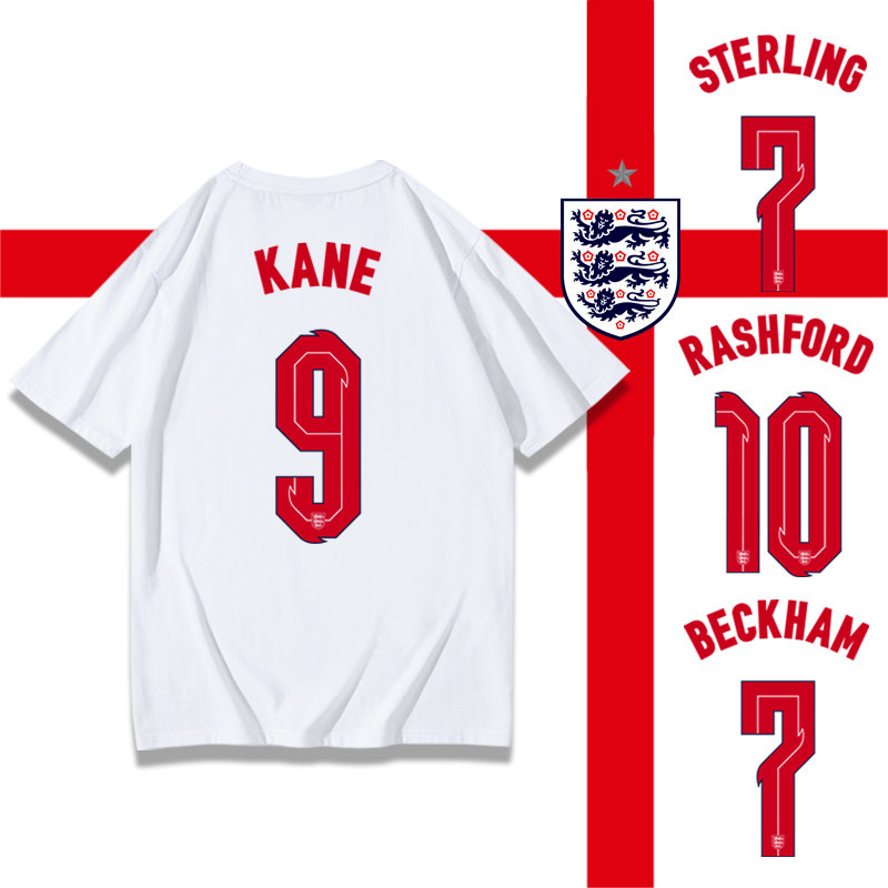 2023欧洲杯足球迷t恤英格兰国家队凯恩斯特林贝克汉姆纪念衫短袖