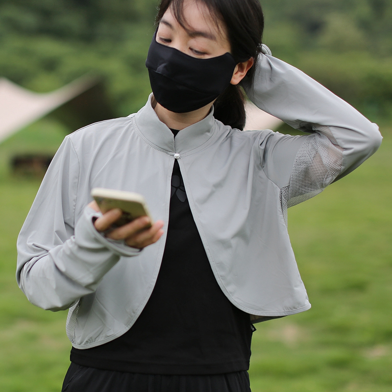 新中式立领短款防晒衣夏女透气冷感冰丝防晒披肩护颈防紫外线长袖