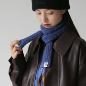 高级感小围巾蓝色秋冬季 保暖护颈小巧腊肠围巾细条百搭纯色含羊毛