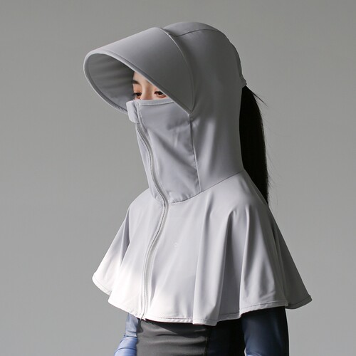 加宽黑胶帽檐披肩面罩帽子一体