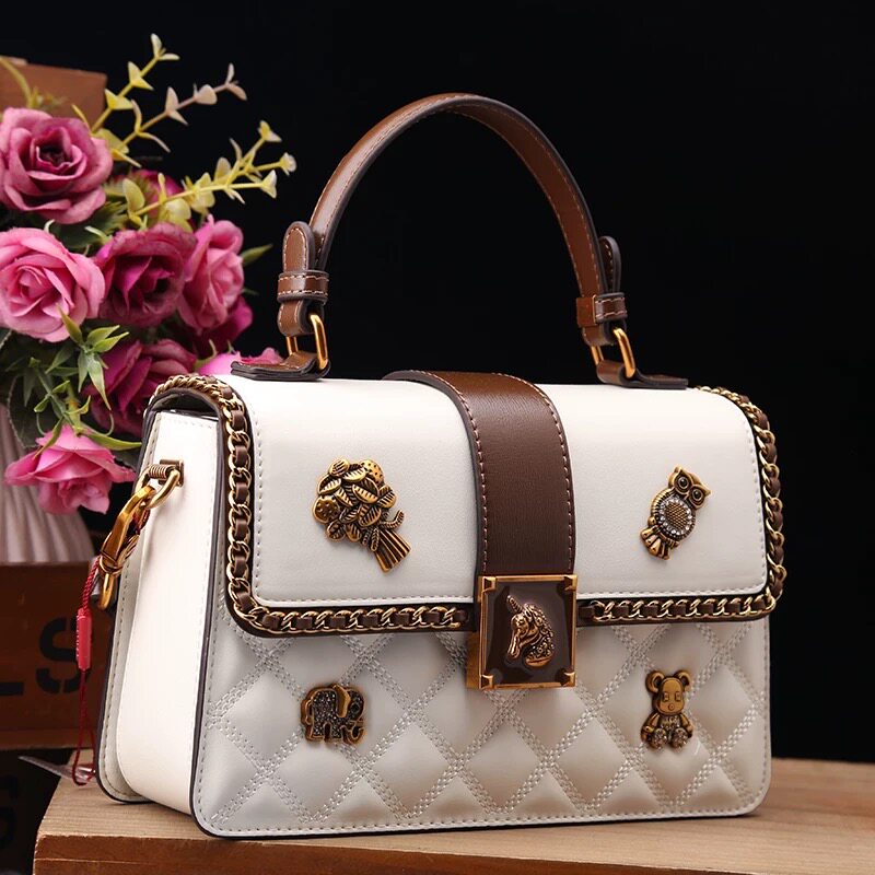 古萨驰正品真皮女包2025新款时尚撞色百搭高级感手提单肩斜挎小包