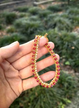 纯手工DIY手链 红色菱形珠 串珠手链