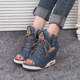 高端牛仔布厚底超高坡跟高帮鱼嘴休闲运动系带女凉鞋 2024夏季 凉鞋