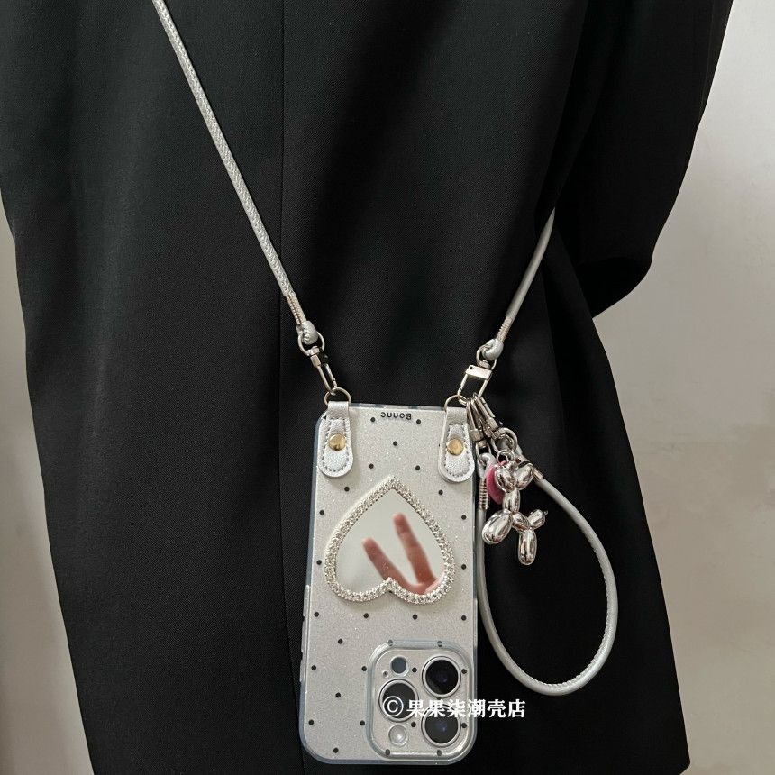 银底闪钻爱心补妆镜适用苹果iPhone16promax艺术个性14创意ins风13时尚少女15全包防摔手机壳女,3C数码配件,手机保护套/壳,淘宝优惠券,粉丝福利购,淘宝优惠卷