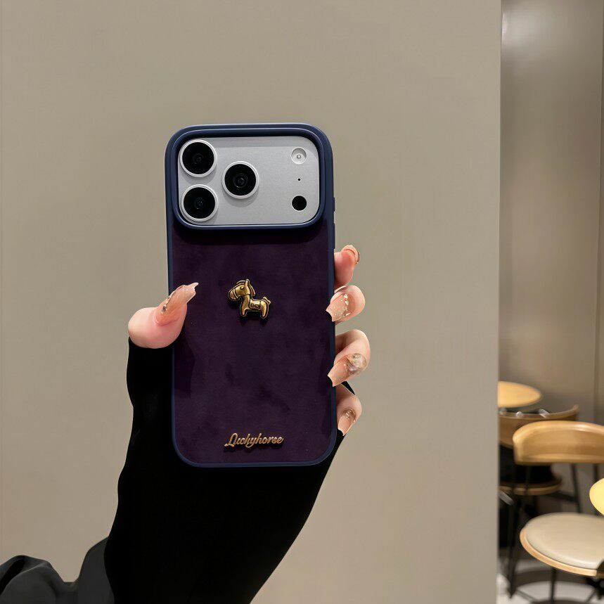 新款高级感绒布立体小马适用苹果17ProMax简约轻奢17Pro艺术ins风16创意小众15全包保护套14防摔手机壳13女