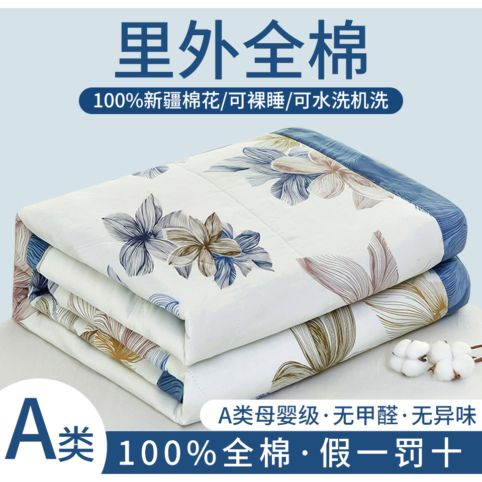 100%纯棉夏凉被全棉夏被夏季棉花薄被子空调被可水洗双人被芯儿童