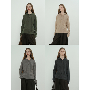 JWSZ“搭配利器”羊绒羊毛混纺复古亨利领半开门襟连帽针织衫