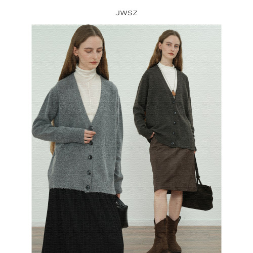 JWSZ “精简衣橱”羊毛混纺宽松V领纽扣针织毛衣开衫