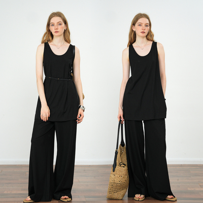 JWSZ高智感廓形松弛感纸片人垂感U领背心宽松阔腿裤套装