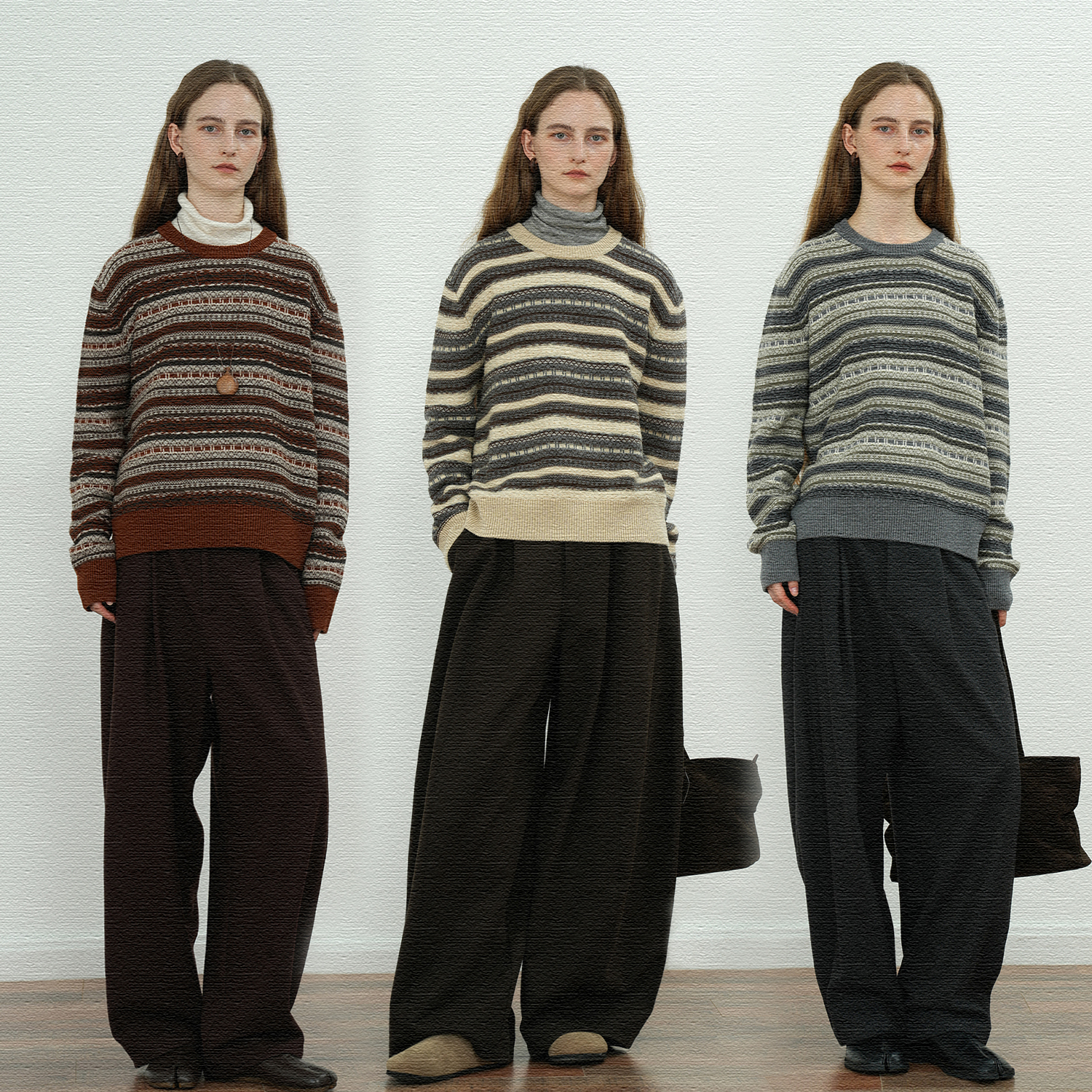 JWSZ ROW风重磅纯羊毛复古复线费尔岛5色浮线提花毛衣