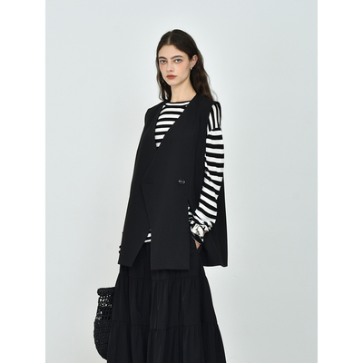 JWSZ 极简都市 V领箱型廓形侧开叉西装马甲