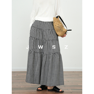 JWSZ“法式复古”浪漫优雅多层设计细格纹大裙摆A字蛋糕裙半身裙