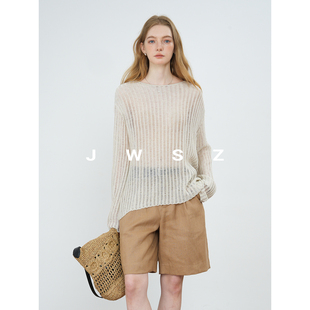 JWSZ 法式呼吸感亚麻天丝慵懒镂空薄款舒适透气罩衫针织衫