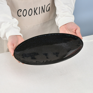 新款日式大号陶瓷饺子盘西餐盘家用装菜盘子长条鱼盘大容量多宝鱼