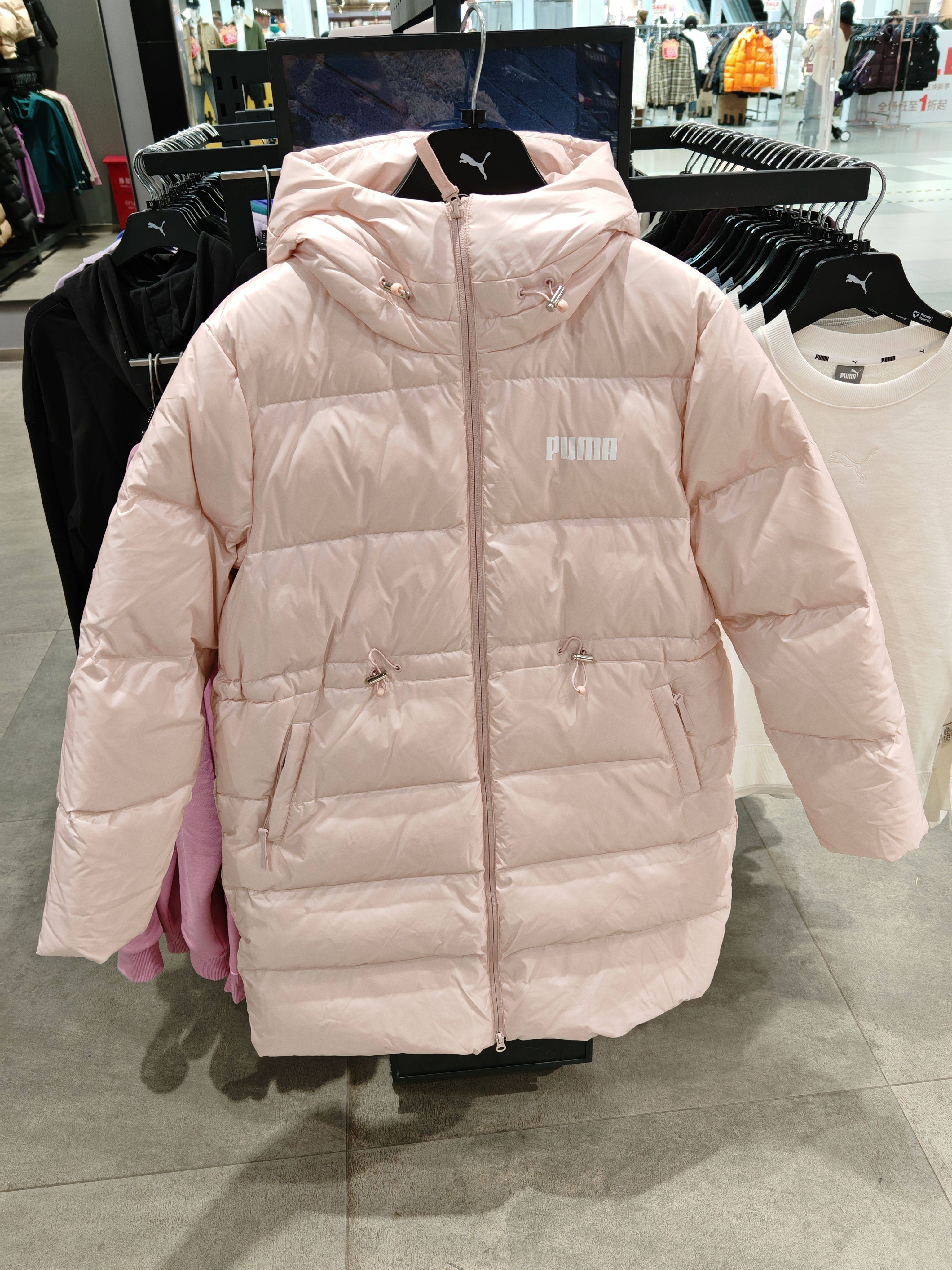 Puma保暖连帽长款女子印花羽绒服