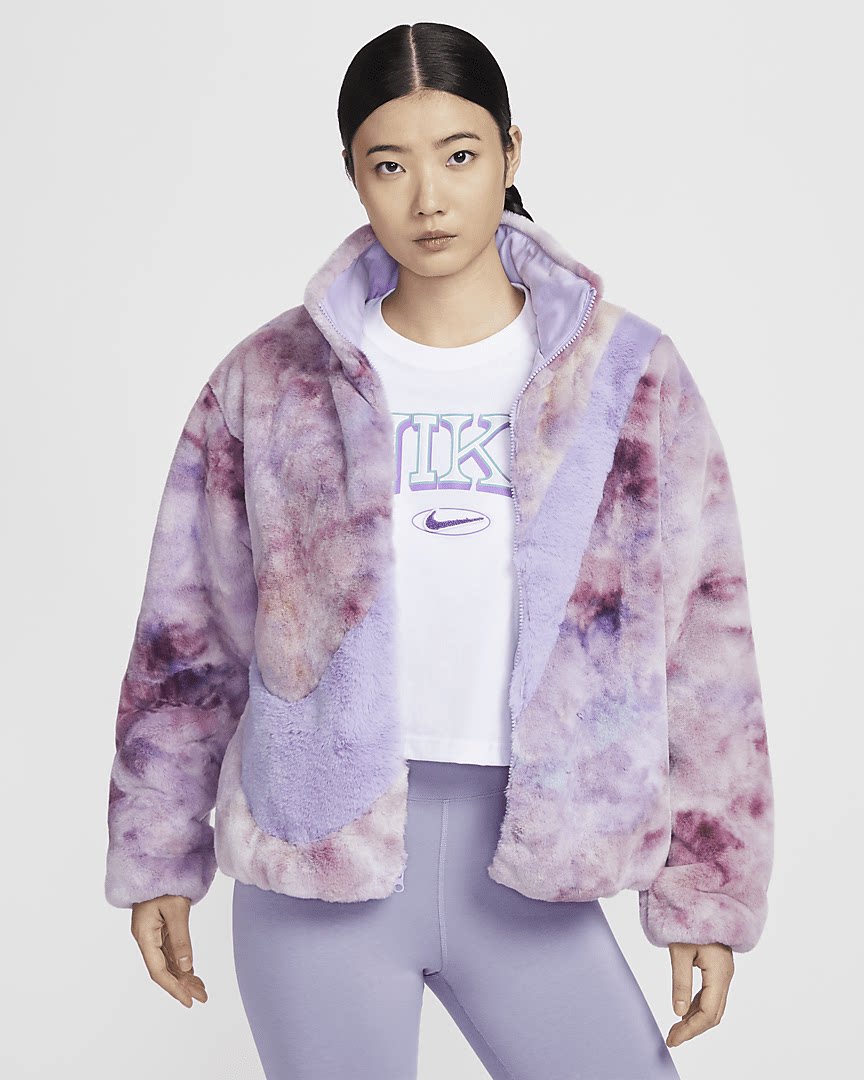 Nike耐克女子人造毛绒大勾宽松休闲保暖夹克外套HQ4871-515