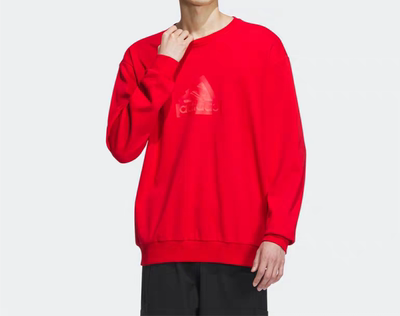 阿迪达斯运动长袖上衣女男卫衣新款新年红套头圆领针织卫衣IT3990