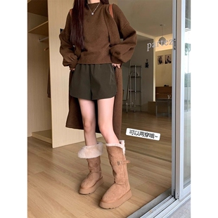 UGG桑坡羊皮毛一体厚底骑士雪地靴女款2026冬季加绒加厚保暖棉鞋